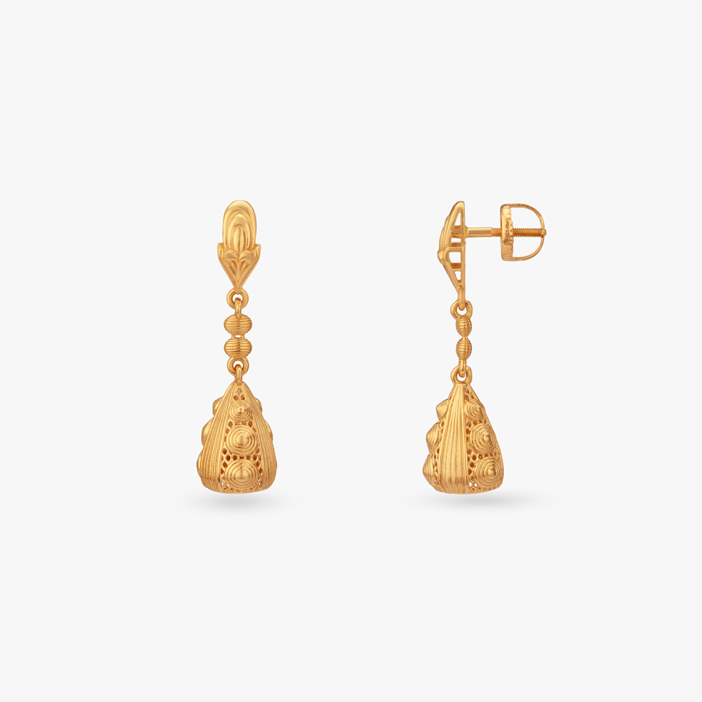 Sculpted Grace Gold Jhumka Earrings,,hi-res image number null