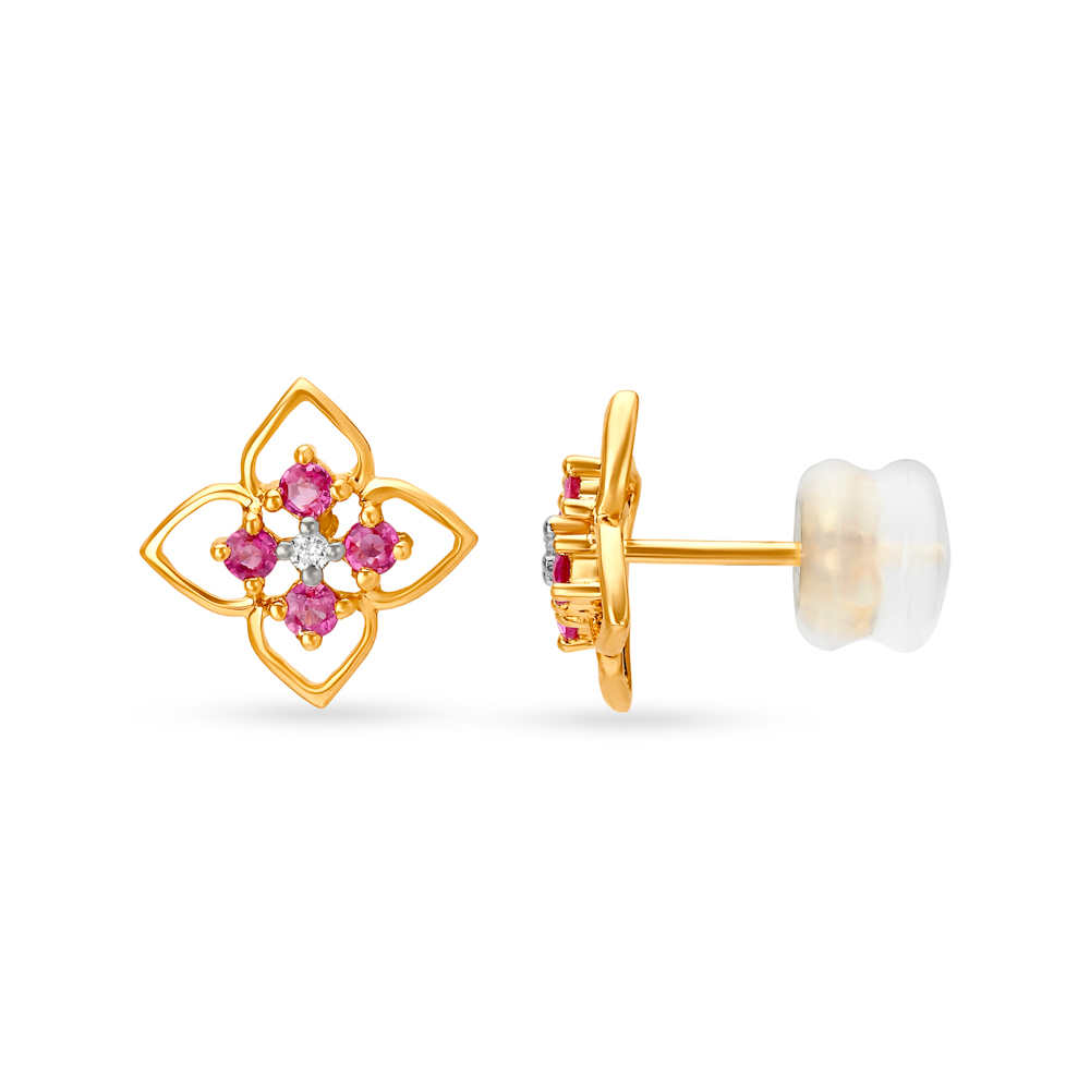 Contemporary Diamond with Coloured Stones Stud Earrings,,hi-res image number null