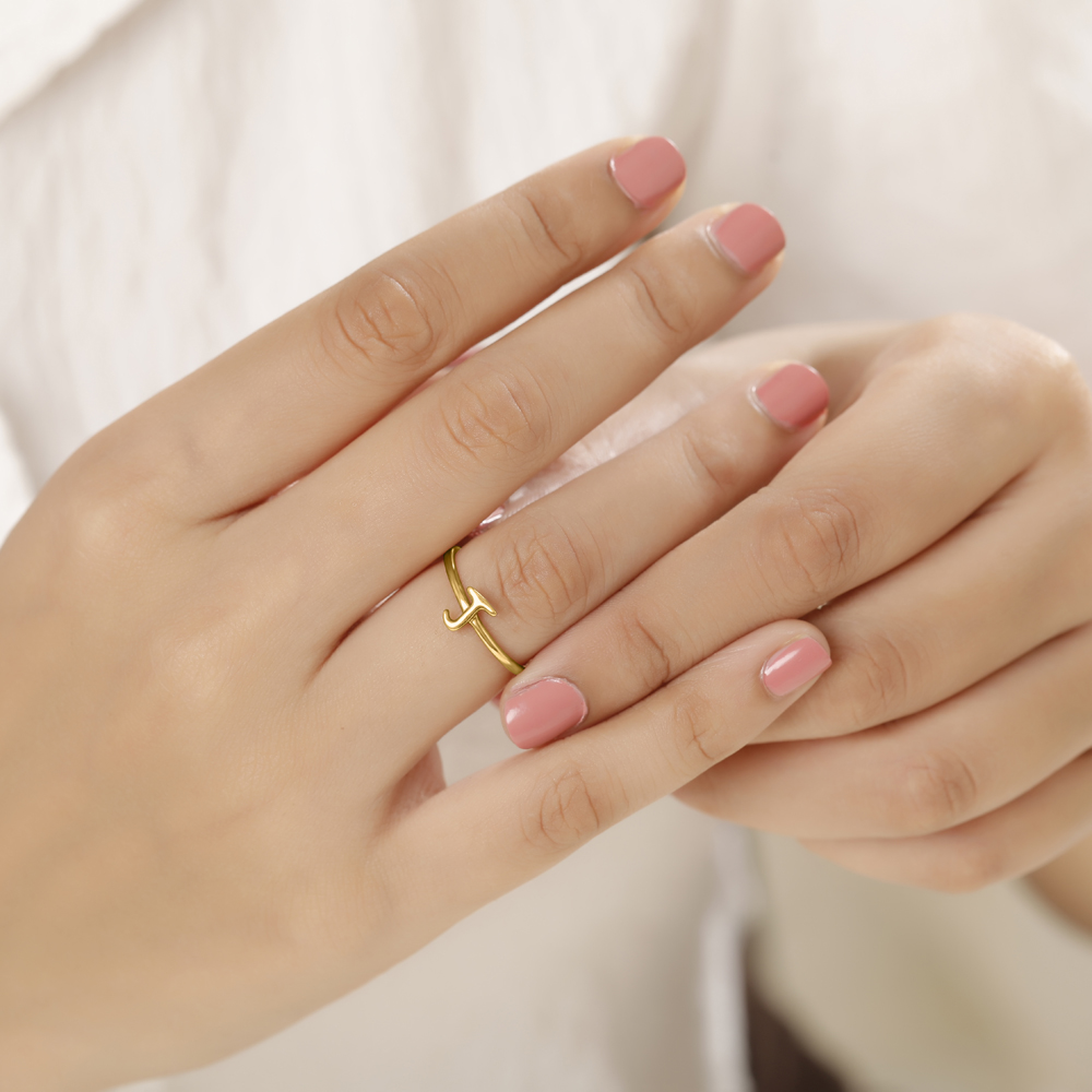 Letter J 14KT Yellow Gold Initial Ring,,hi-res image number null