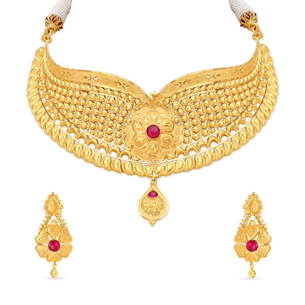 Divine Gold Choker Necklace Set,,hi-res image number null