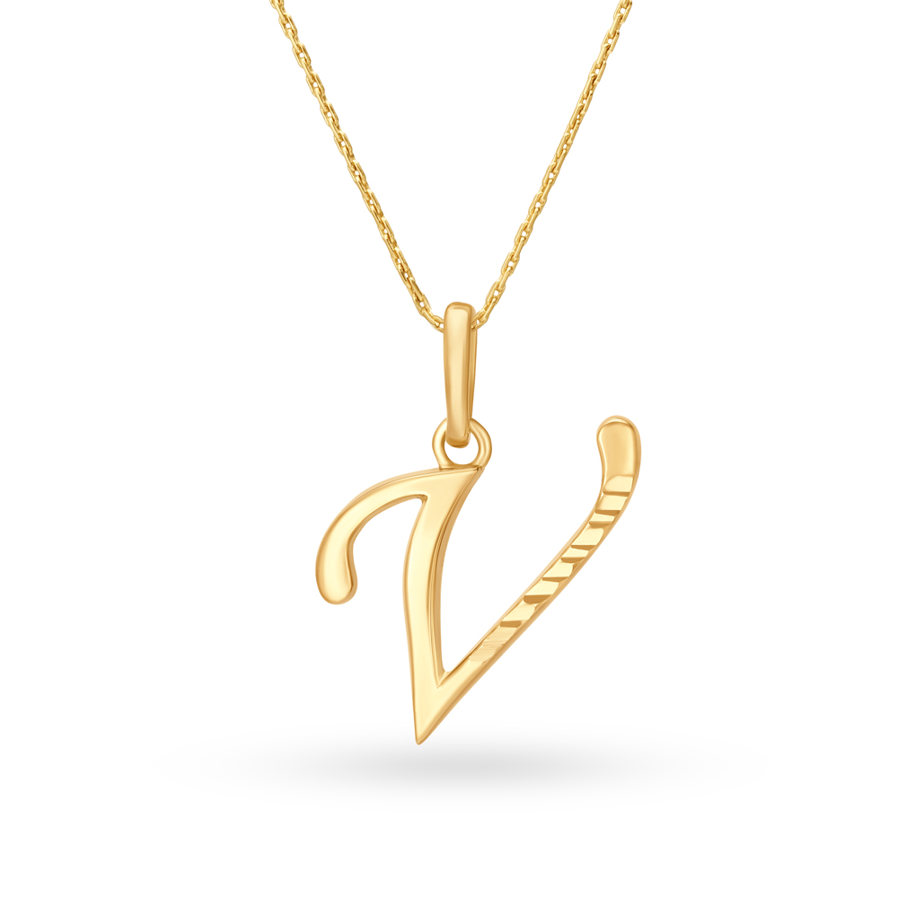 Stunning V Letter Gold Pendant,,hi-res image number null