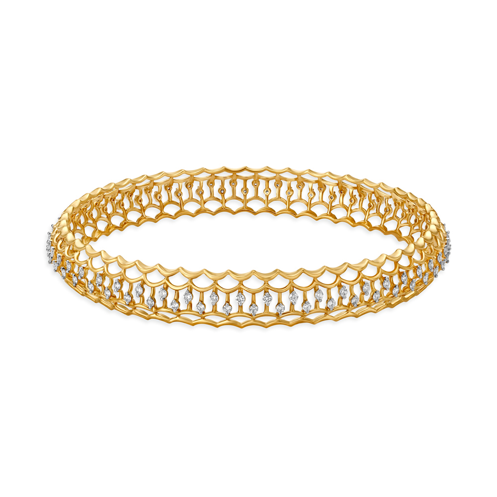 Diamond Studded Open Work Gold and Diamond Bangle,,hi-res image number null