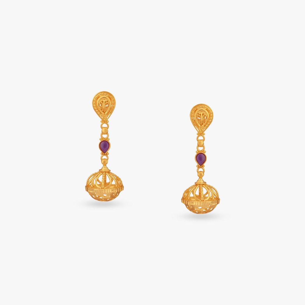 

Regal Scarlet Gold Drop Earrings