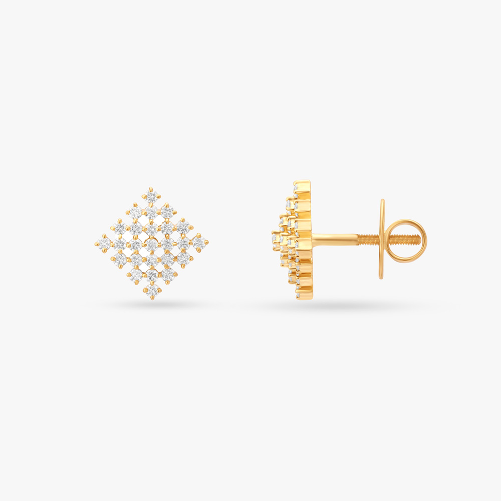 Grid Diamond Stud Earrings,,hi-res image number null