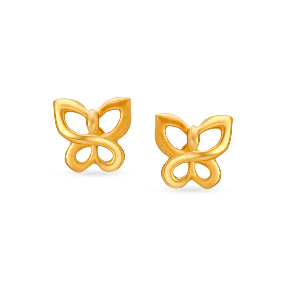 Butterfly Shaped Gold Stud Earrings,,hi-res image number null