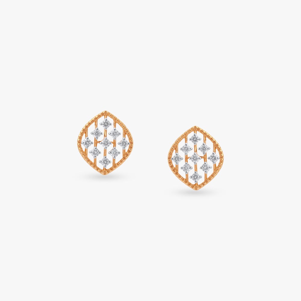 Modern Mesh Diamond Stud Earrings,,hi-res image number null