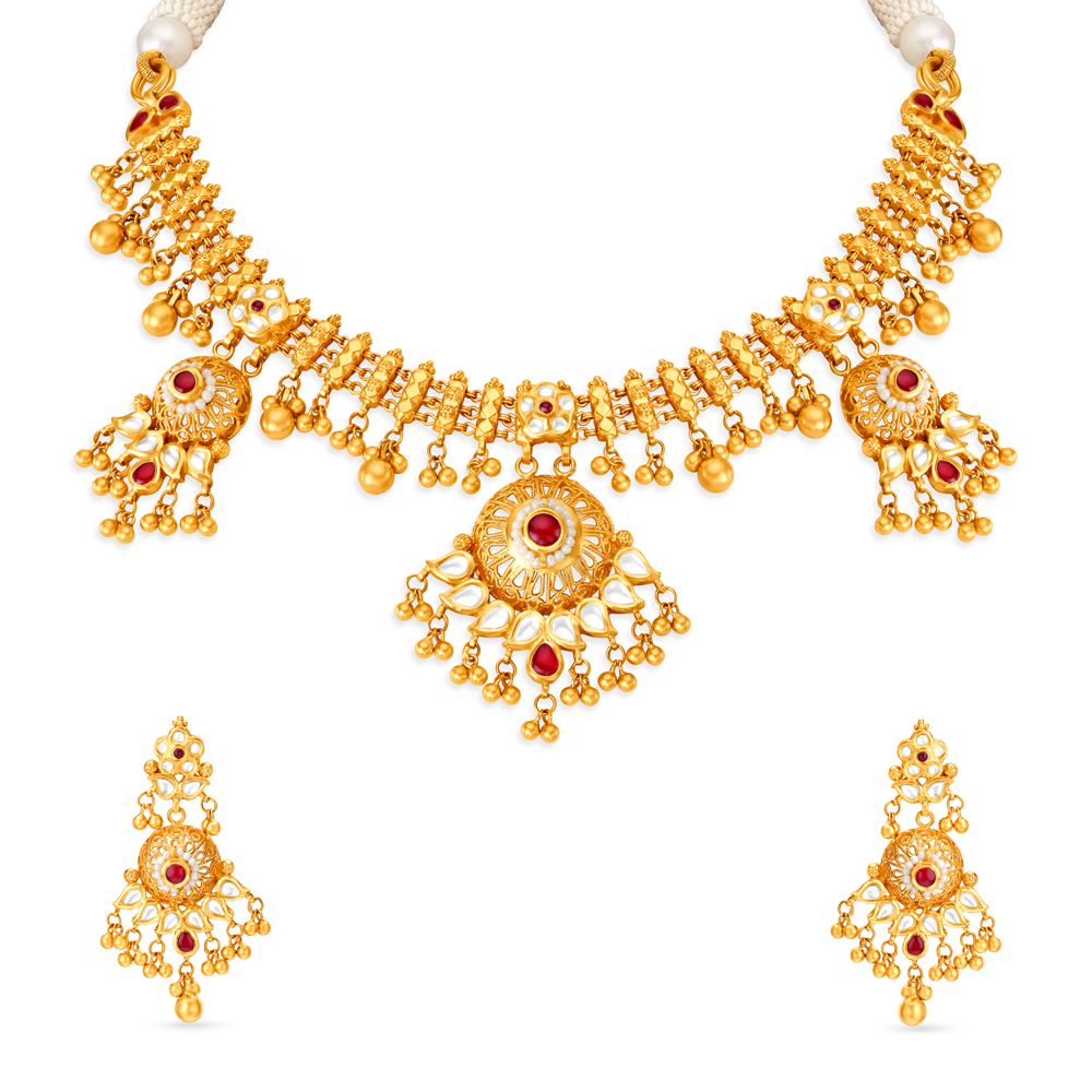 Dazzling Gold and Kundan Necklace Set,,hi-res image number null