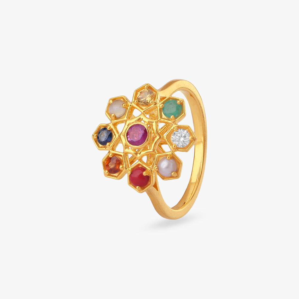 

Lotus Navaratna Diamond Ring