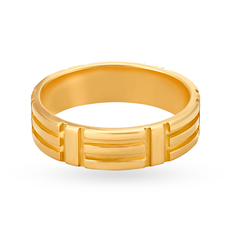 Splendid 22 Karat Yellow Gold Ridged Finger Ring,,hi-res image number null