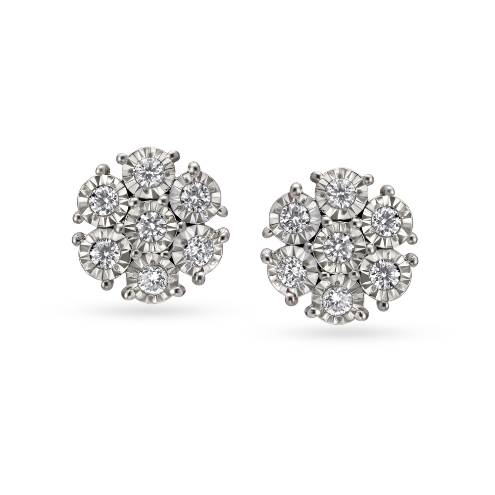 Ethereal Rose Gold And Diamond Floral Studs,,hi-res image number null