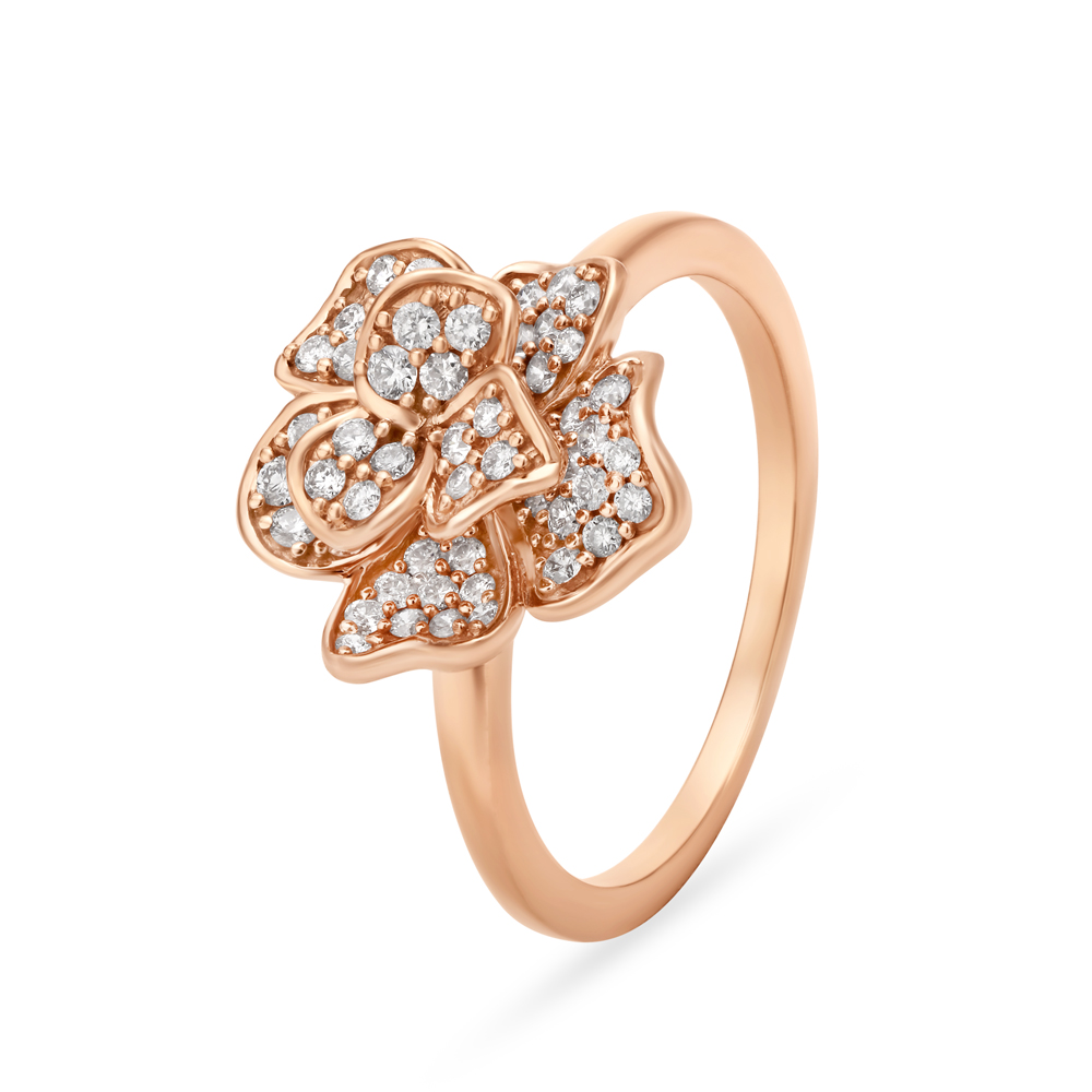 Charming 14 Karat Rose Gold And Diamond Floral Ring