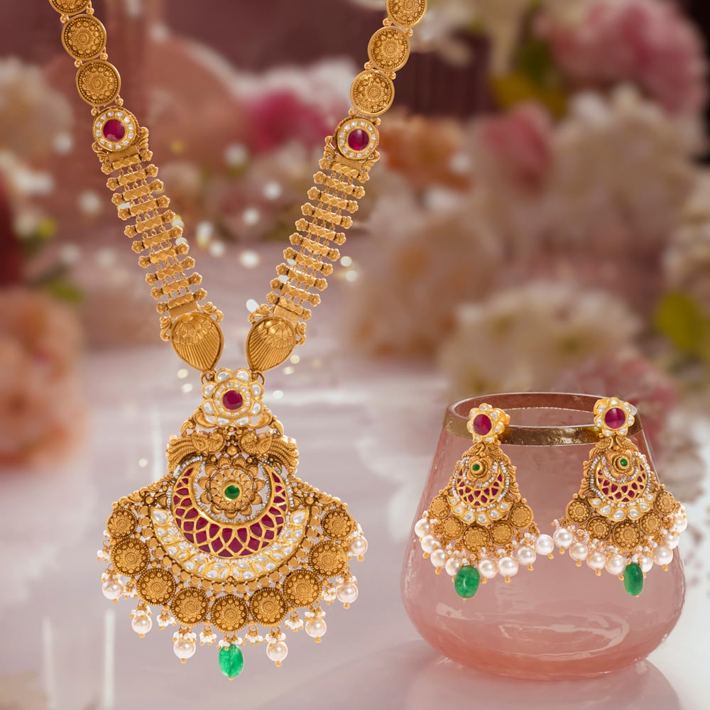 Peacock Parade Gold Necklace set,,hi-res image number null