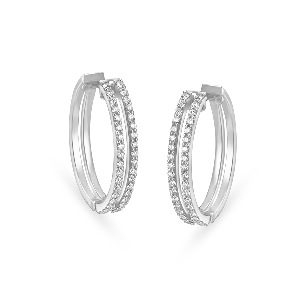 Charming 18 Karat Yellow Gold And Diamond Slender Hoop Earrings,,hi-res image number null