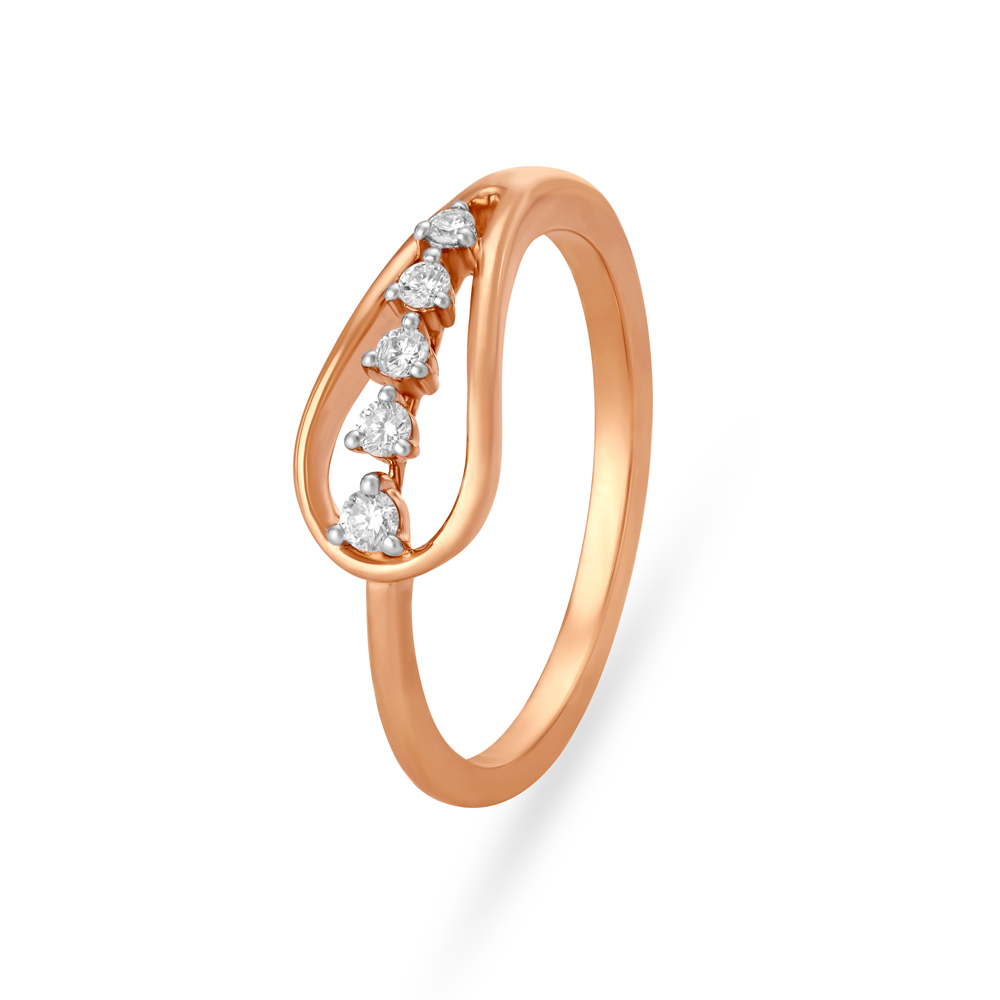 18KT Gold & Diamond Studded Leaf-Inspired Finger Ring