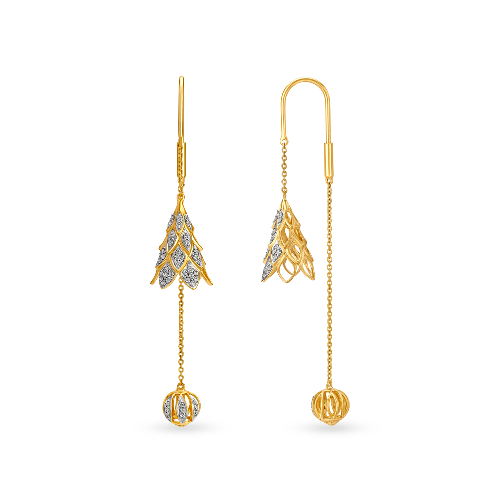Enchanting 18 Karat Yellow Gold And Diamond Floral Drops,,hi-res image number null