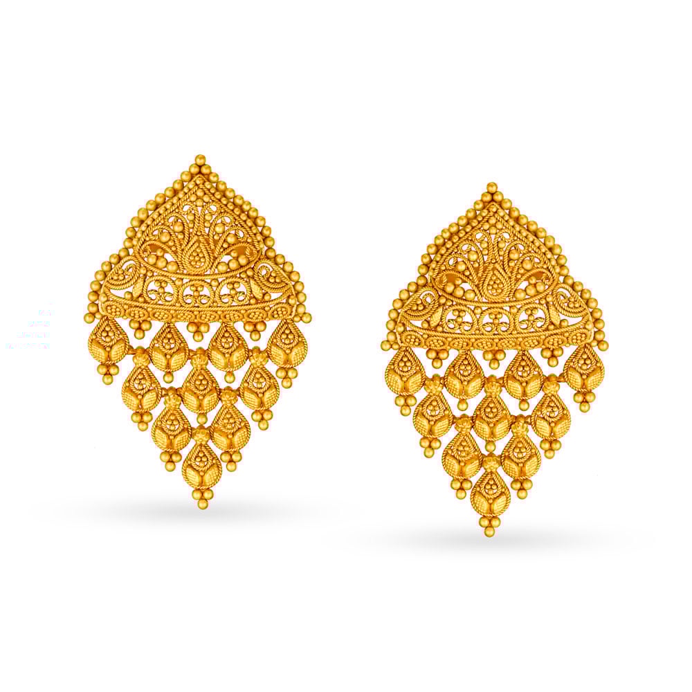 Resplendent 22 Karat Yellow Gold Filigree Necklace And Earrings Set,,hi-res image number null