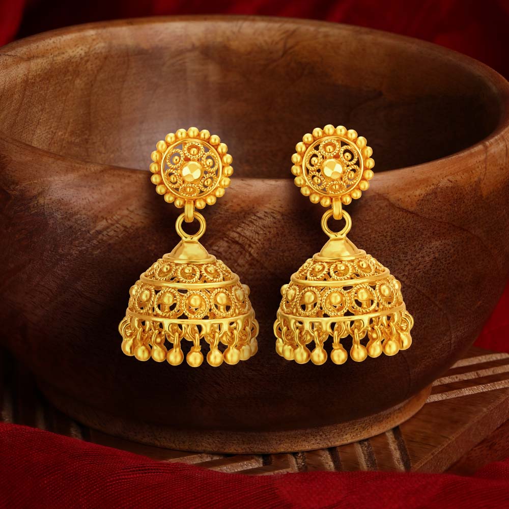 Traditional Jali Work Majestic Gold Drop Jhumka Earrings