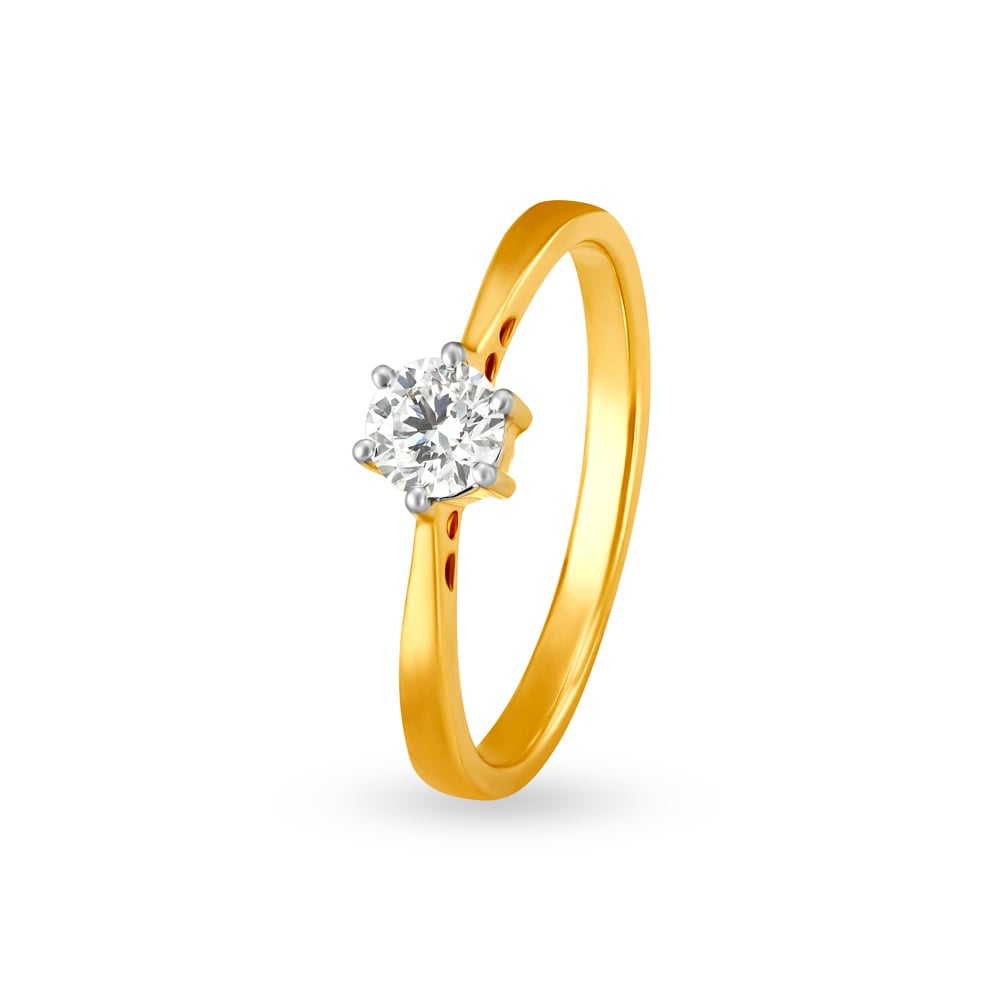Shining 18 Karat Yellow Gold Solitaire Finger Ring