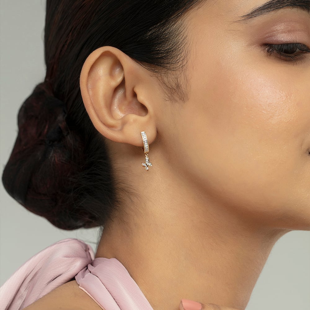 Butterfly Bliss Gold & Diamond Hoop Earrings,,hi-res image number null