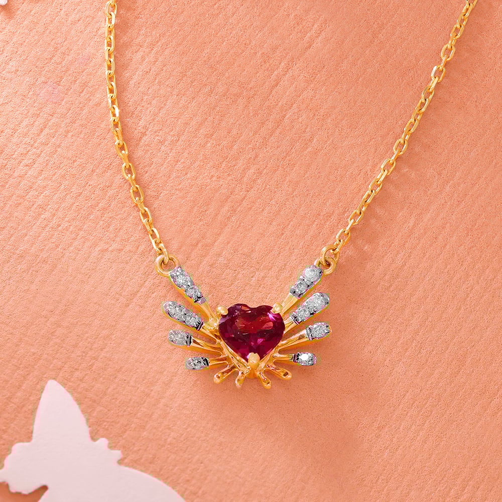 Heart & Wings 14KT Gold, Diamond & Pink Garnet Necklace,,hi-res image number null