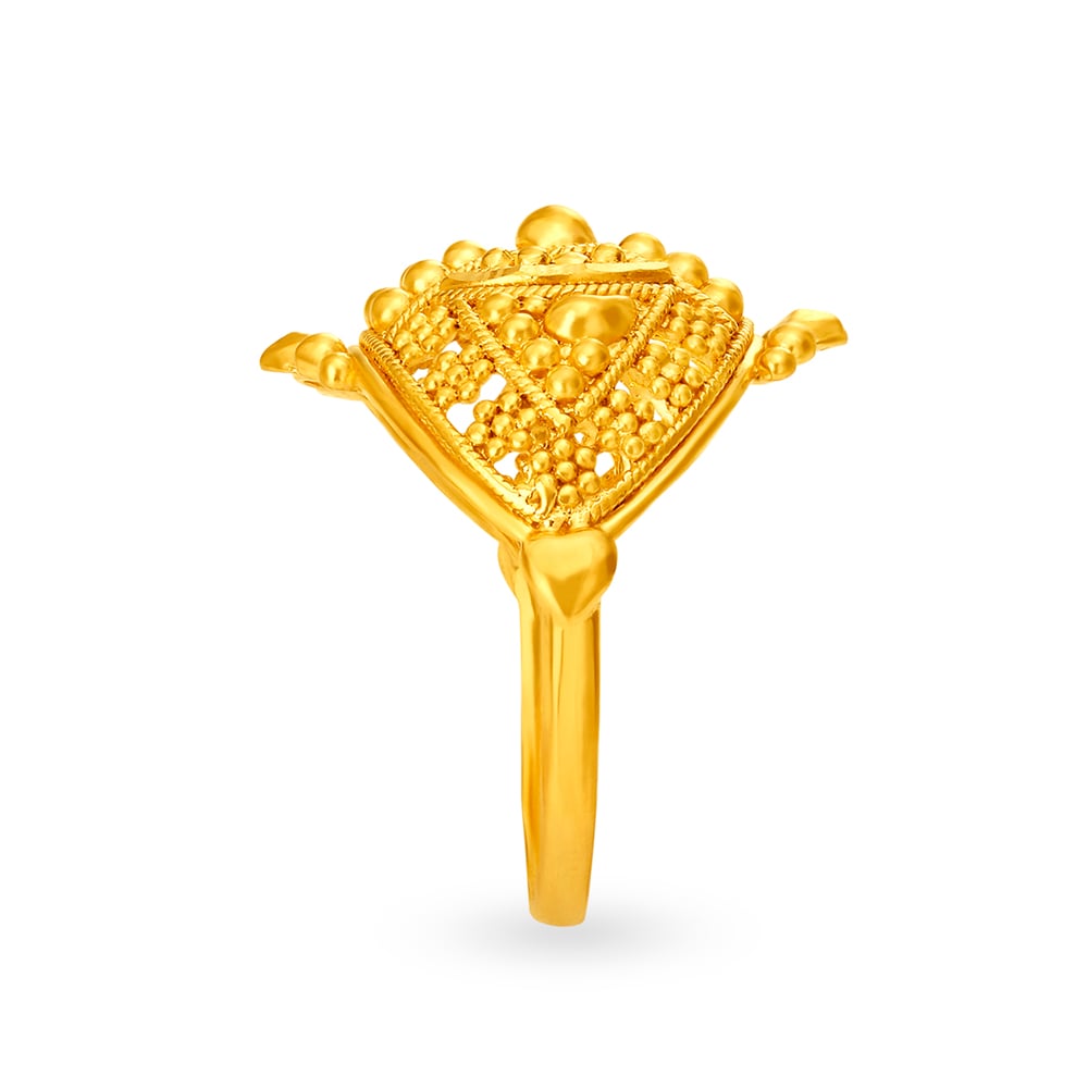 Exquisite 22 Karat Yellow Gold Beaded Floral Finger Ring,,hi-res image number null