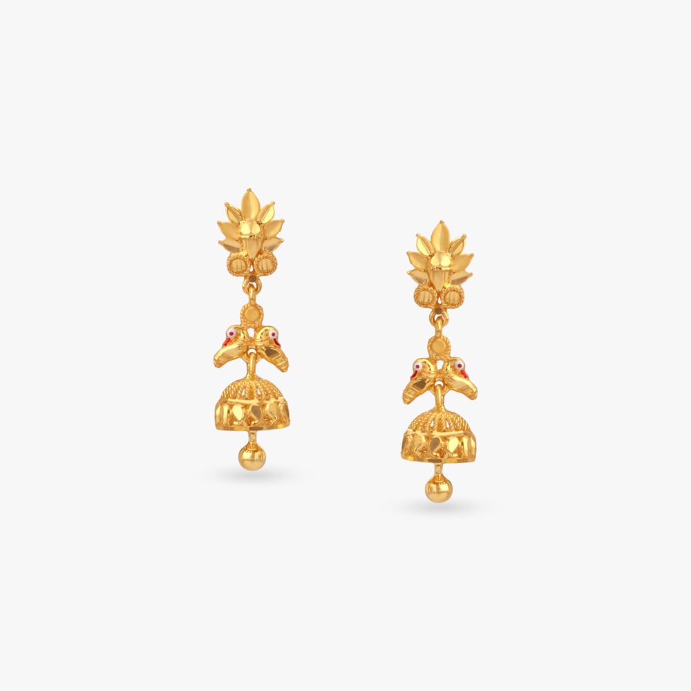 Ornate Bloom Gold Jhumka Earrings,,hi-res image number null