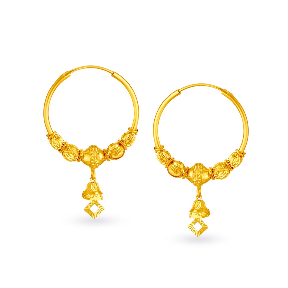 Traditional 18 Karat Yellow Gold Textured Bali Style Hoop Earrings