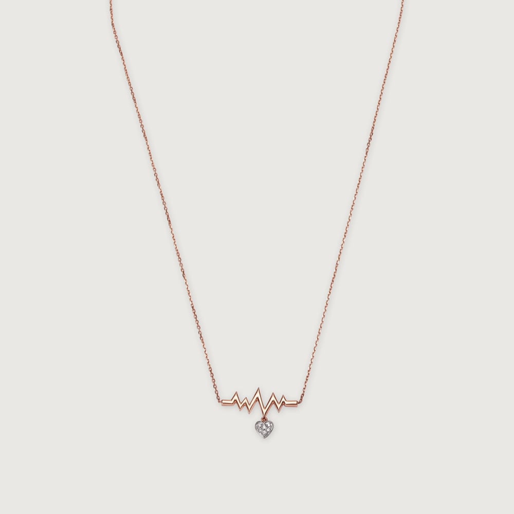 14KT Rose Gold Heartbeat Diamond Pendant With Chain,,hi-res image number null
