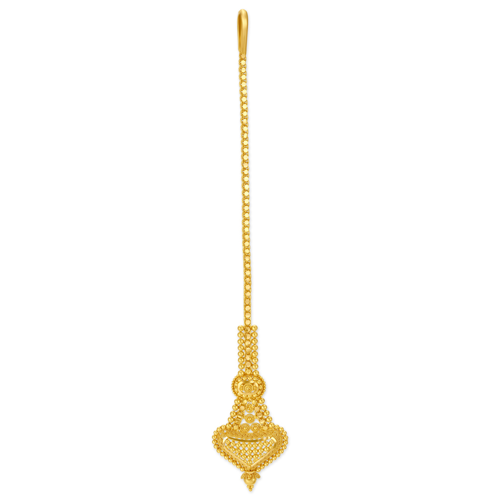 Classical 22 Karat Yellow Gold Beaded Maang Tikka,,hi-res image number null