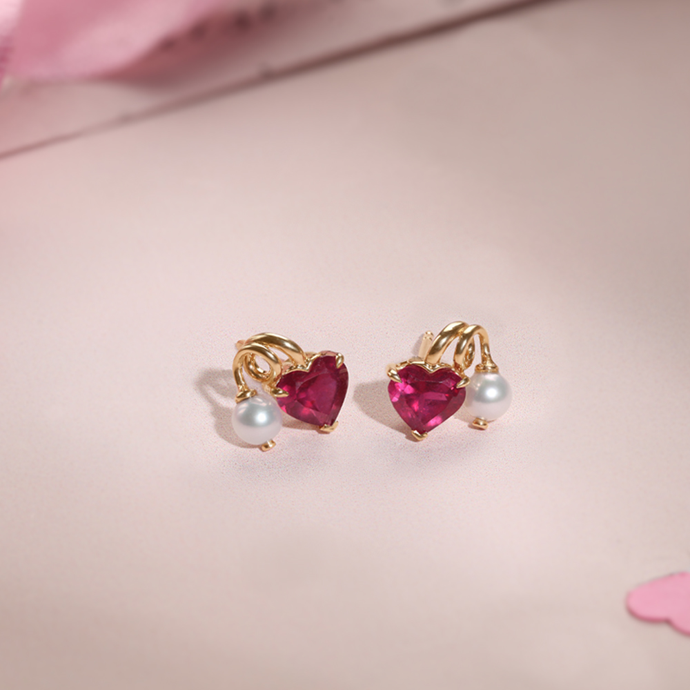 Scarlet Love Pearl & Gold Stud Earrings,,hi-res image number null
