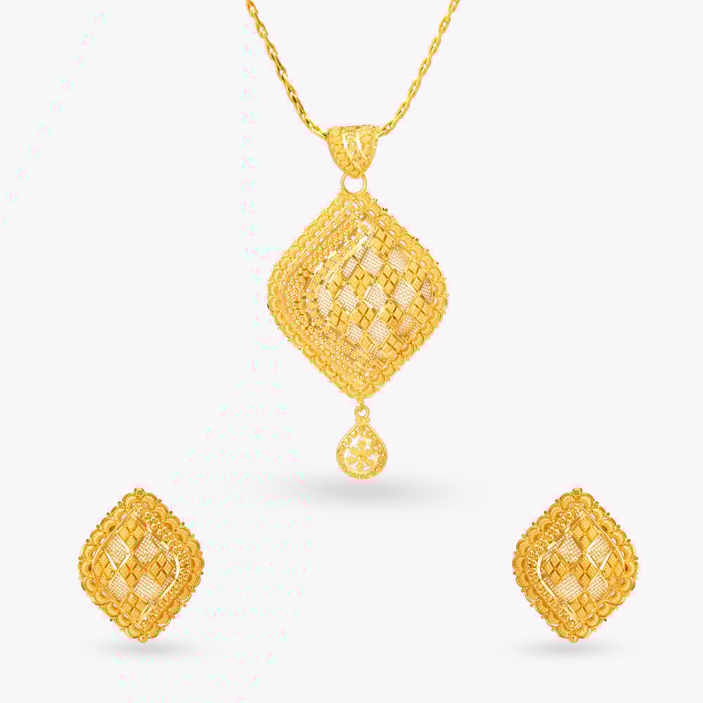 Mesmeric Gold Pendant and Earrings Set,,hi-res image number null