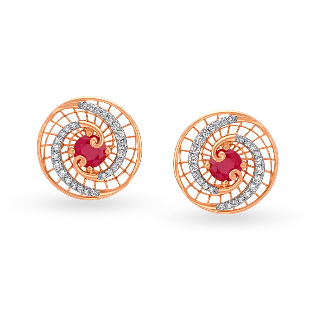 Eclectic Spiral Diamond Stud Earrings with Coloured Stones,,hi-res image number null