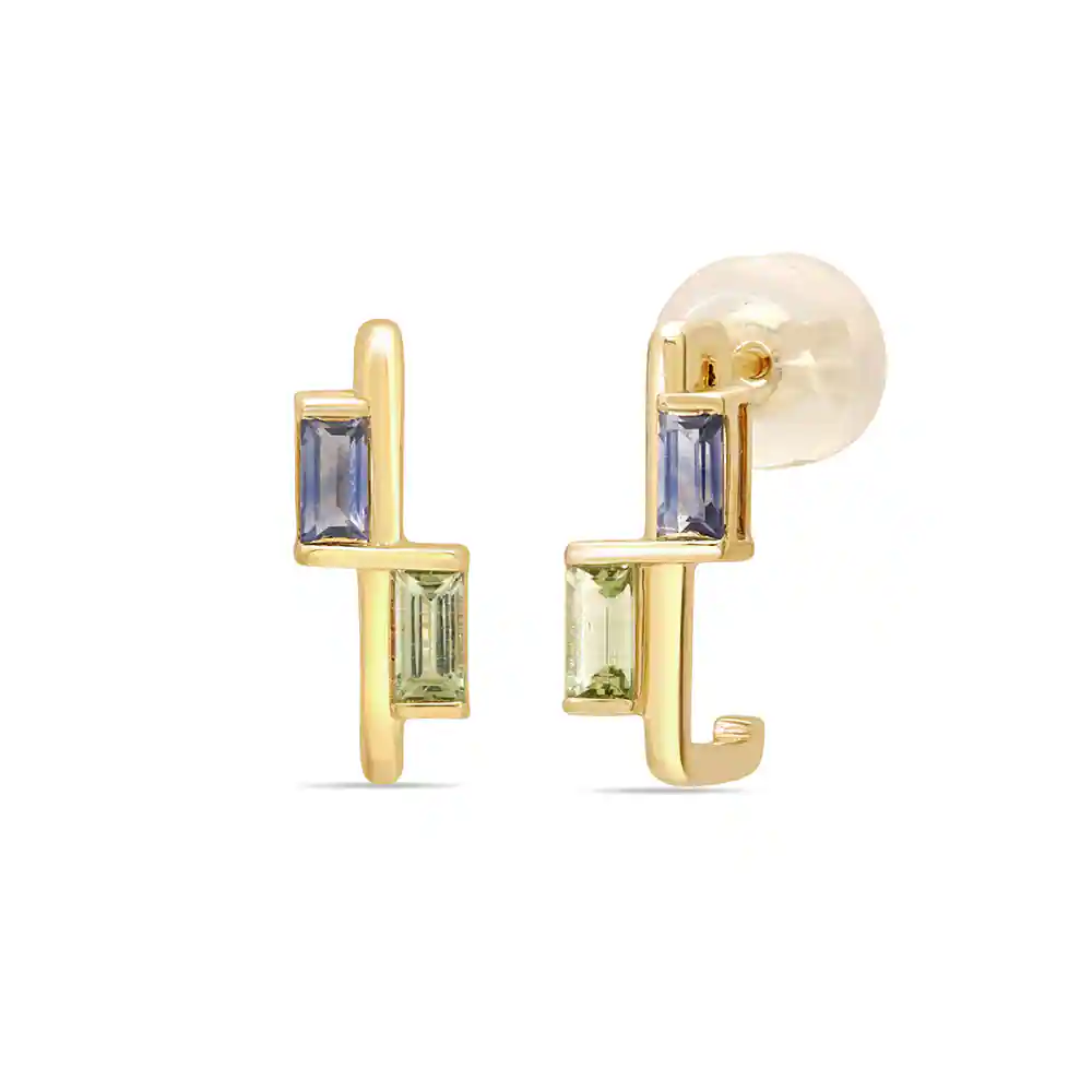 14KT Yellow Gold Opulent Sapphire And Tourmaline Hoop Earring,,hi-res image number null