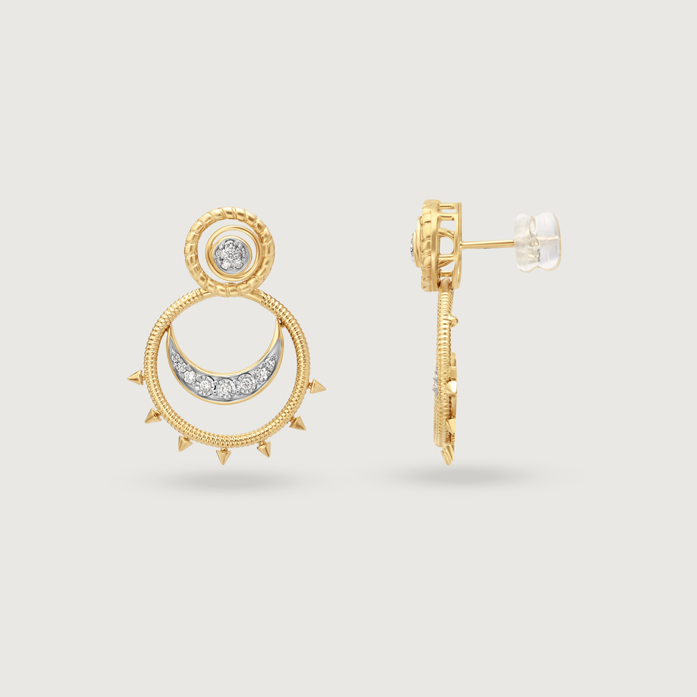 Cosmic Bling 14KT Diamond Chand Bali Earrings,,hi-res image number null