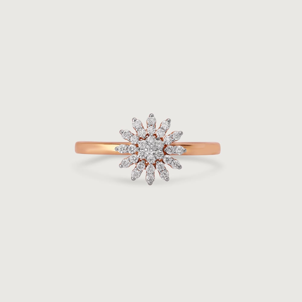 Floral Sparkle Gold & Diamond Finger Ring,,hi-res image number null