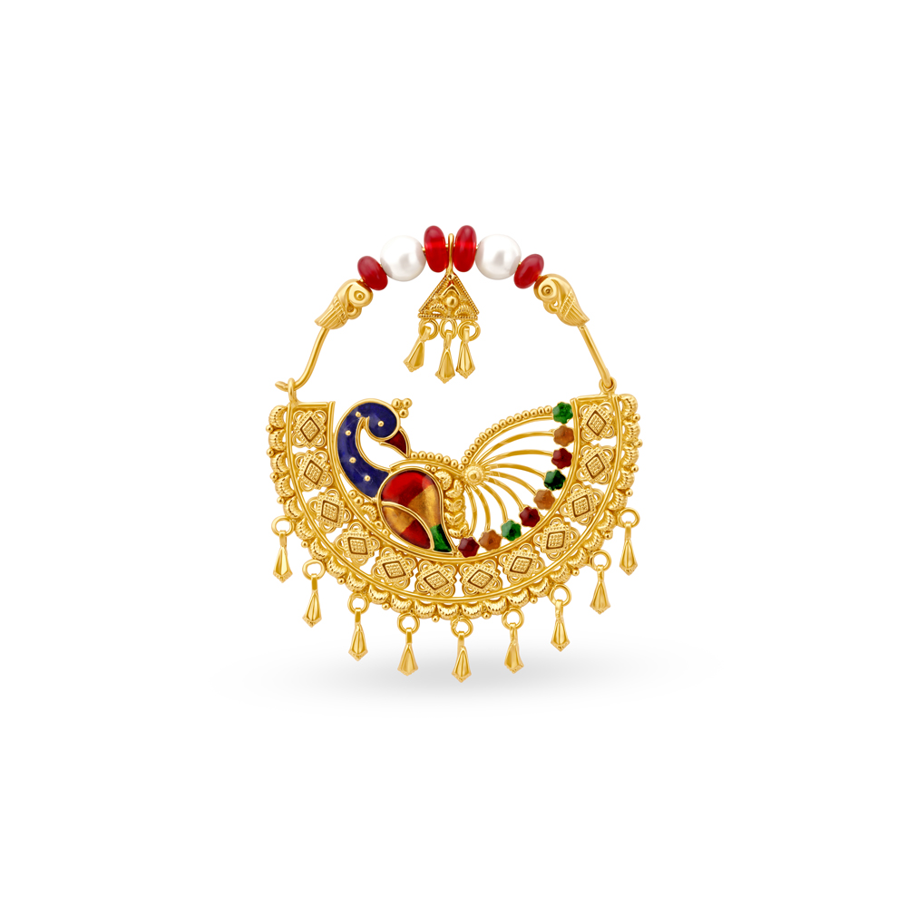 Majestic Exuberant Peacock Inspired Gold Nath,,hi-res image number null