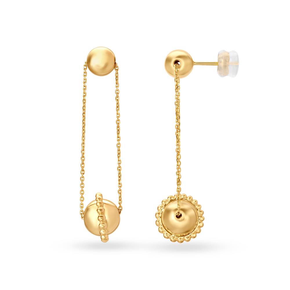 Splendid Contemporary Bead and Chain Gold Chandelier Drop Earrings