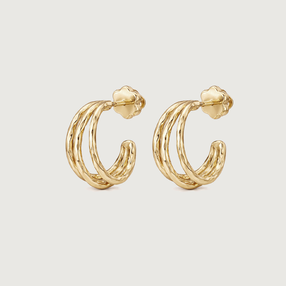 Triple Curve Gold Hoop Earrings,,hi-res image number null