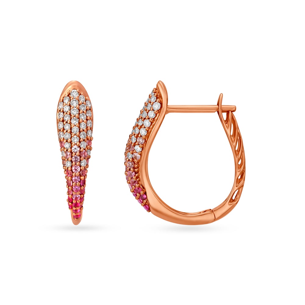 Tapered Rose Gold and Diamond Hoop Earrings,,hi-res image number null