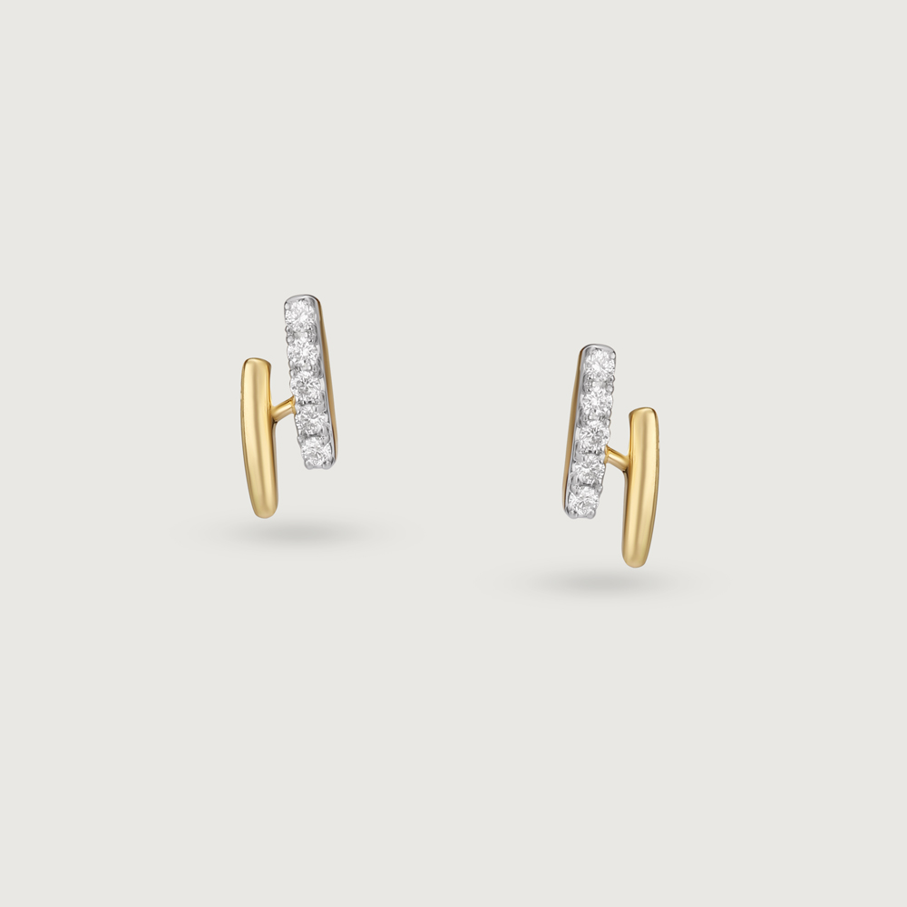 Sleek Sparkling Gold & Diamond Stud Earrings,,hi-res image number null