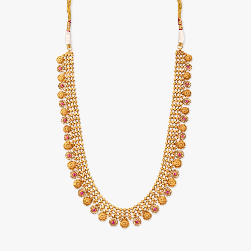 Floral Cascade Gold Long Temple Necklace Set,,hi-res image number null
