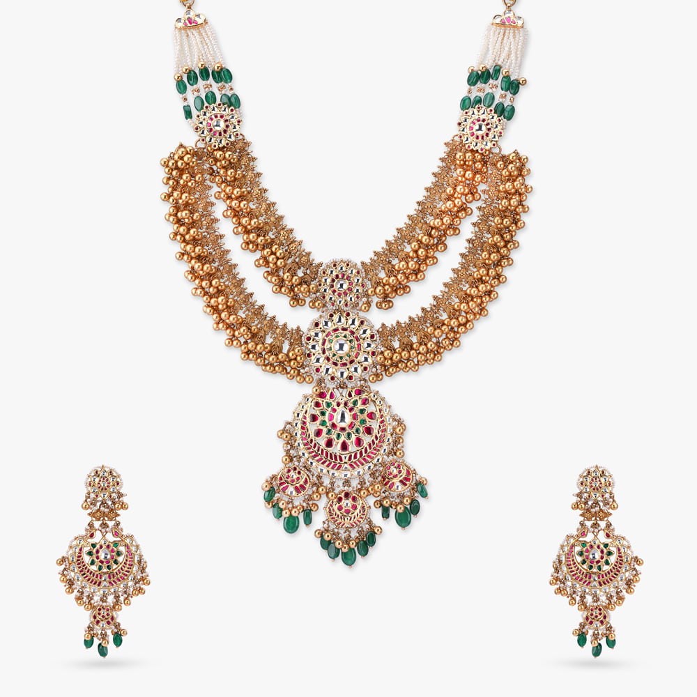 Beaded Grandeur Gold Necklace Set,,hi-res image number null
