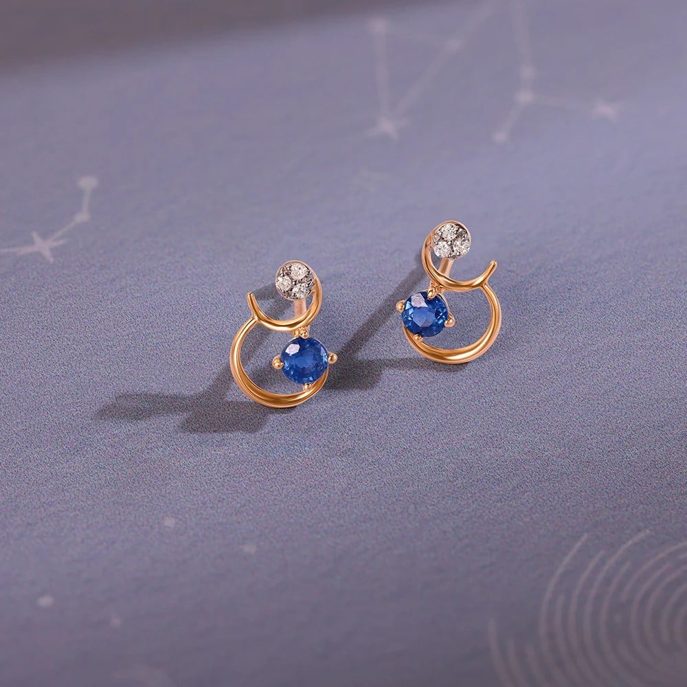 Starry Galaxies 14KT Diamond and Blue Sapphire Earrings,,hi-res image number null