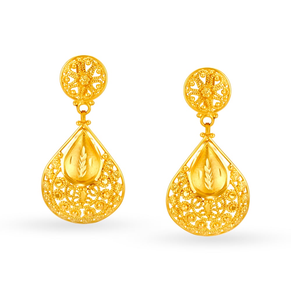 

Enchanting Gold Jali Work Drop Earrings