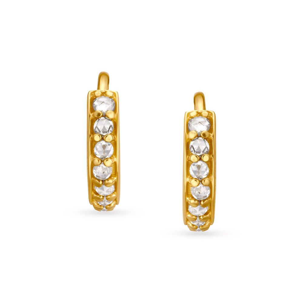 Linear Hoop Earrings with Un-cut Diamonds,,hi-res image number null