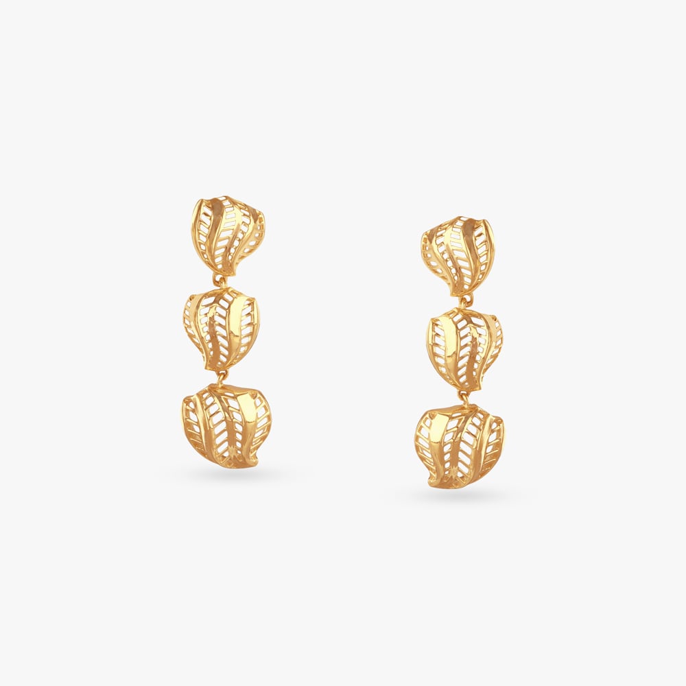 Triple Leaf Gold Drop Earrings,,hi-res image number null