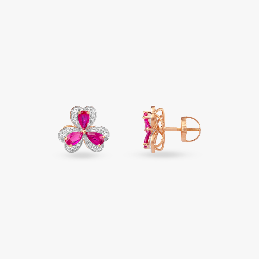 Floral Radiance Diamond Stud Earrings,,hi-res image number null