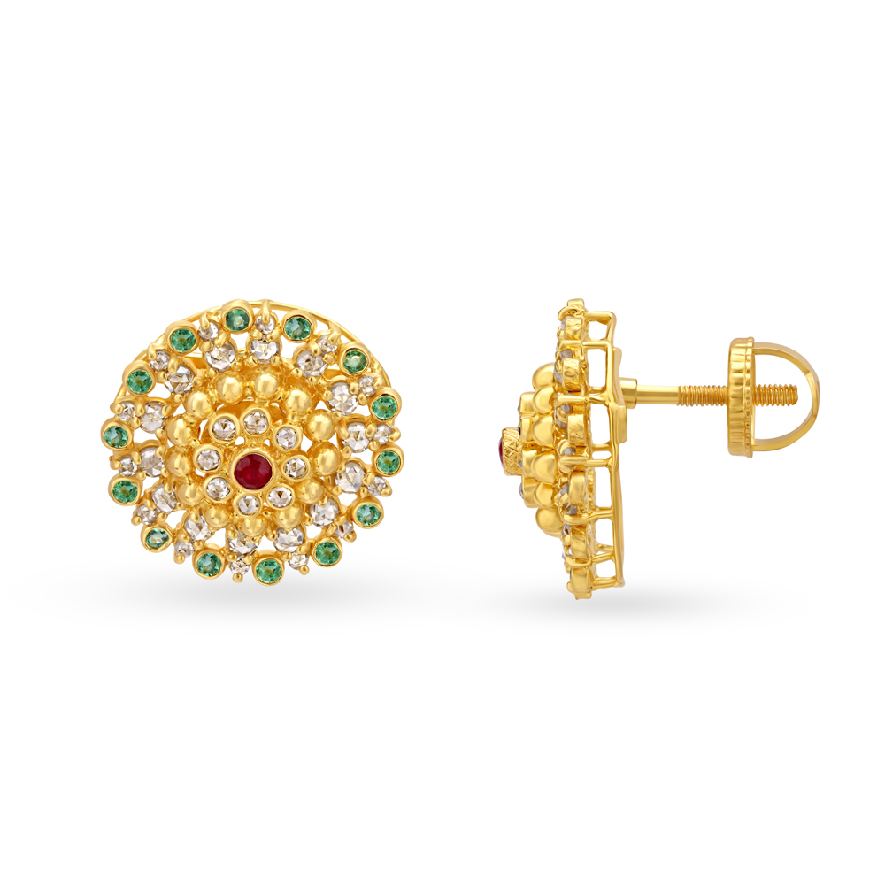Classy Stud Earrings with Chakri Diamonds, Rubies and Emeralds,,hi-res image number null