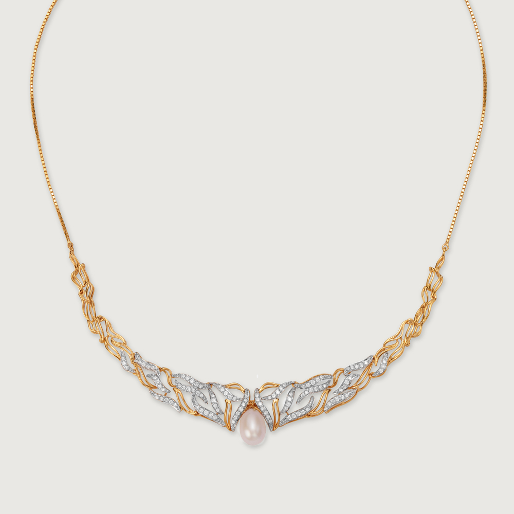 Meandering River 18KT Diamond & Pearl Necklace,,hi-res image number null
