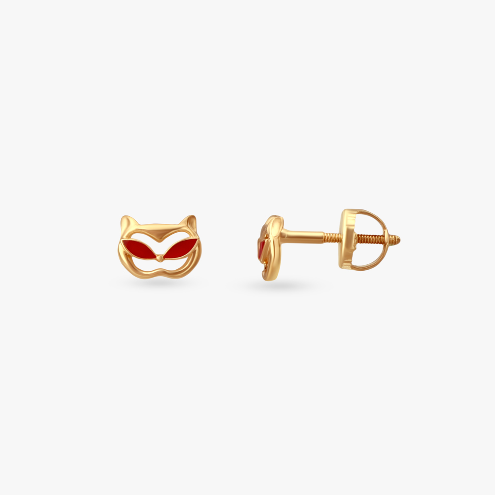Kitty Wink Gold Stud Earrings for Kids,,hi-res image number null